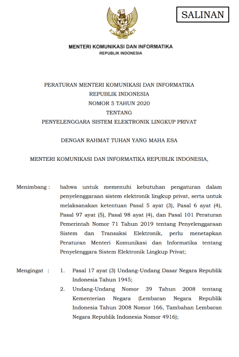 Dasar Hukum TDPSE